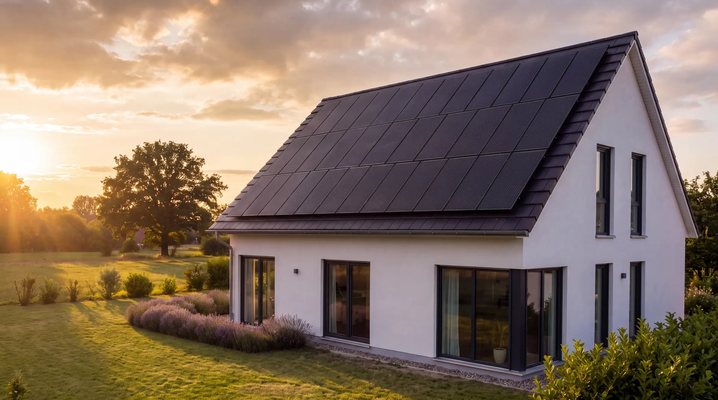 Haus mit Photovoltaik als Illustration für den Dachcheck